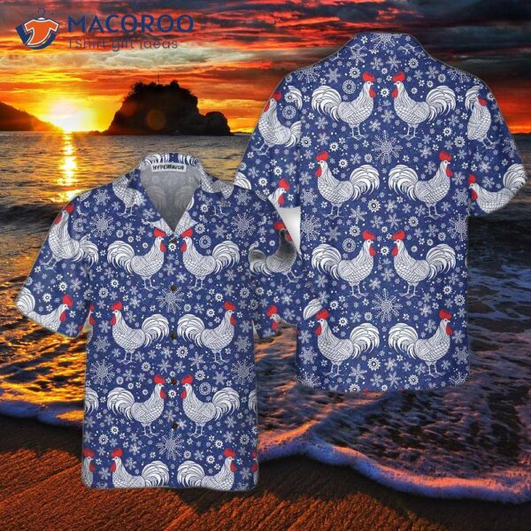 Festive Winter Rooster Hawaiian Shirt, Unique Chicken Shirt For &