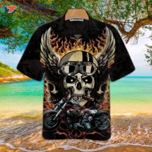 Fire Hell Rider Skull Biker Wings Motorcycle Hawaiian Shirt, Best Gift For Bikers