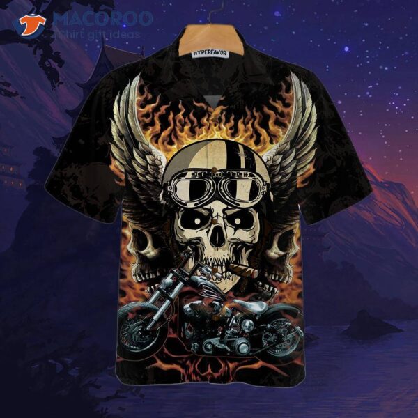 Fire Hell Rider Skull Biker Wings Motorcycle Hawaiian Shirt, Best Gift For Bikers