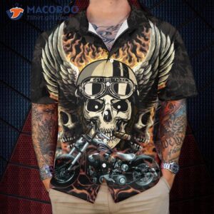 fire hell rider skull biker wings motorcycle hawaiian shirt best gift for bikers 3