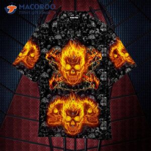 Fire Skulls Halloween Black Hawaiian Shirts