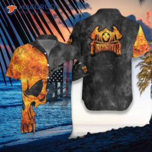 Firefighter And Flame Skull Hawaiian Shirt, Cross Axes With Ripped American Flag Shirt