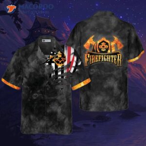 firefighter golden skull and ripped american flag hawaiian shirt black gold shirt for 0