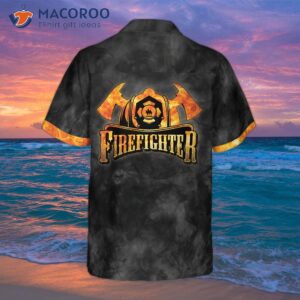 firefighter golden skull and ripped american flag hawaiian shirt black gold shirt for 1