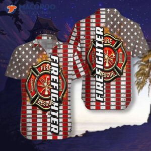 firefighter logo and american flag hawaiian shirt horizontal stripe shirt for 0