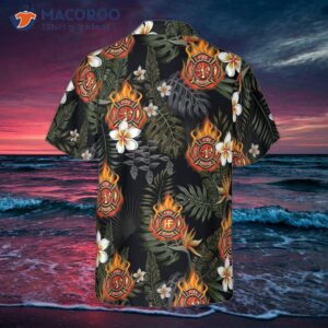 firefighter logo on flame and black tropical seamless hawaiian shirt floral shirt for 1