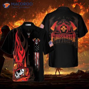 firefighter skull flame black american flag hawaiian shirt fire departt logo shirt for 0