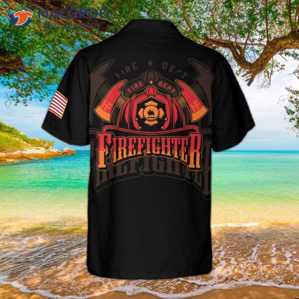 Firefighter Skull Flame Black American Flag Hawaiian Shirt, Fire Departt Logo Shirt For