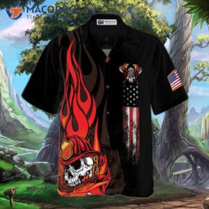 firefighter skull flame black american flag hawaiian shirt fire departt logo shirt for 2