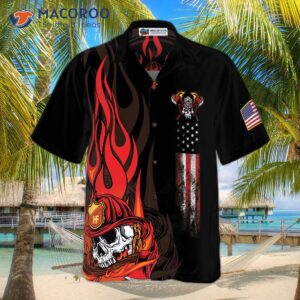 firefighter skull flame black american flag hawaiian shirt first in last out shirt for 2