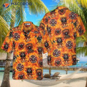 first in last out firefighter hawaiian shirt viking style flame skull shield shirt for 0