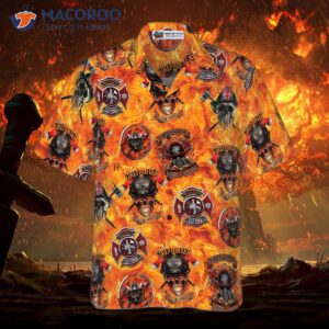 first in last out firefighter hawaiian shirt viking style flame skull shield shirt for 2