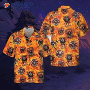 first in last out firefighter hawaiian shirt viking style flame skull shield shirt for 3