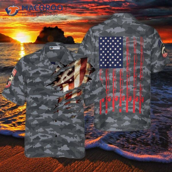 Fishing, American Flag, Hawaiian Shirt.