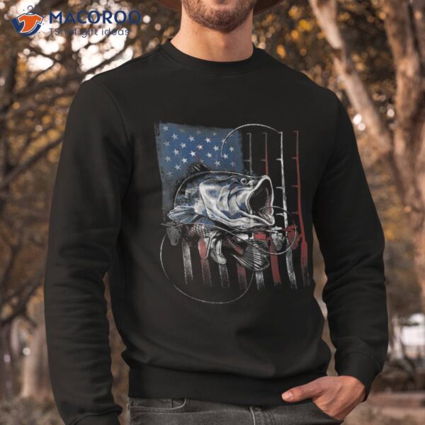 Fishing American Flag Vintage Tshirt Usa Bass Fisherman Gift