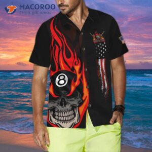flame skull billiard pool hawaiian shirt 3