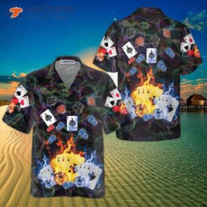 flaming poker casino hawaiian shirt flame shirt for adults cool card players 0