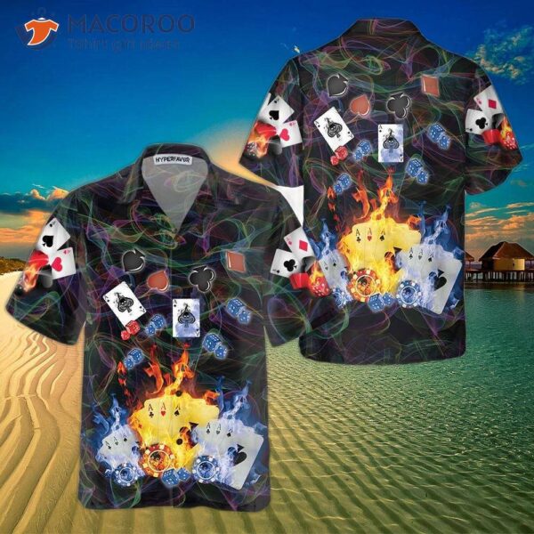 Flaming Poker Casino Hawaiian Shirt, Flame Shirt For Adults, Cool Card Players
