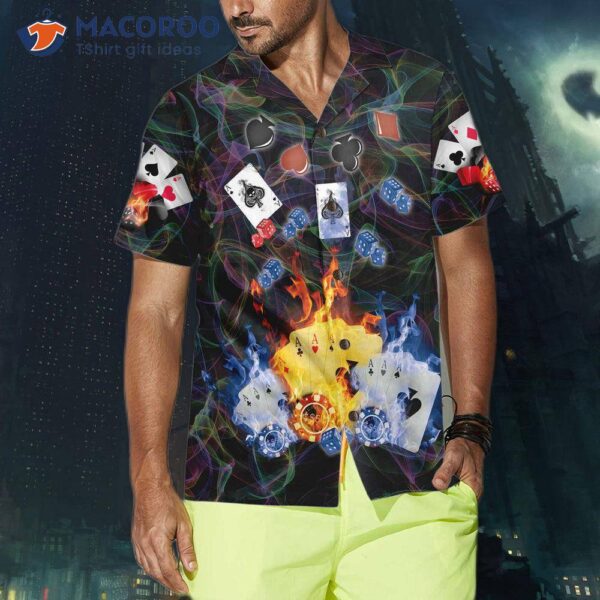 Flaming Poker Casino Hawaiian Shirt, Flame Shirt For Adults, Cool Card Players