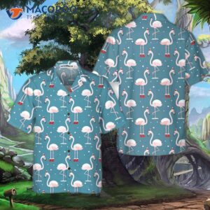 flamingo on christmas holiday hawaiian shirt in santa hat best gift idea 0