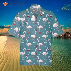 flamingo on christmas holiday hawaiian shirt in santa hat best gift idea 2