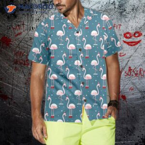 flamingo on christmas holiday hawaiian shirt in santa hat best gift idea 3