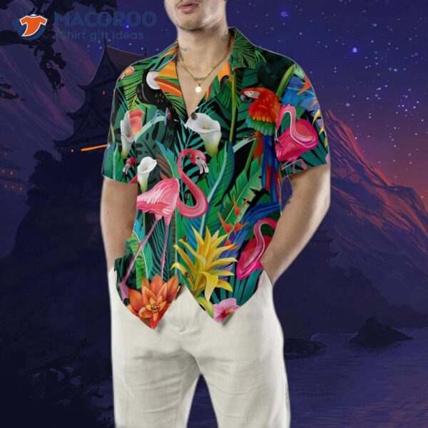Flamingo-patterned Hawaiian Shirt