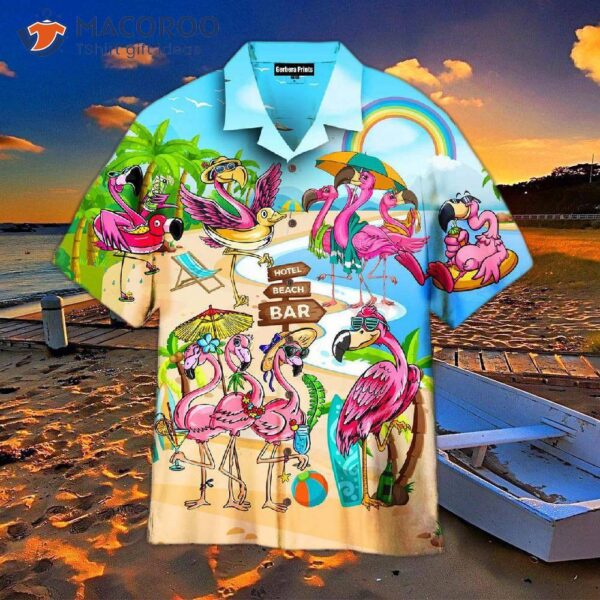 Flamingo-printed Beach Summer Hawaiian Shirts