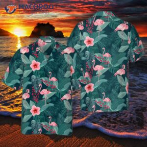 flamingo tropical leaves palm hawaiian shirt 0