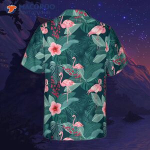flamingo tropical leaves palm hawaiian shirt 1