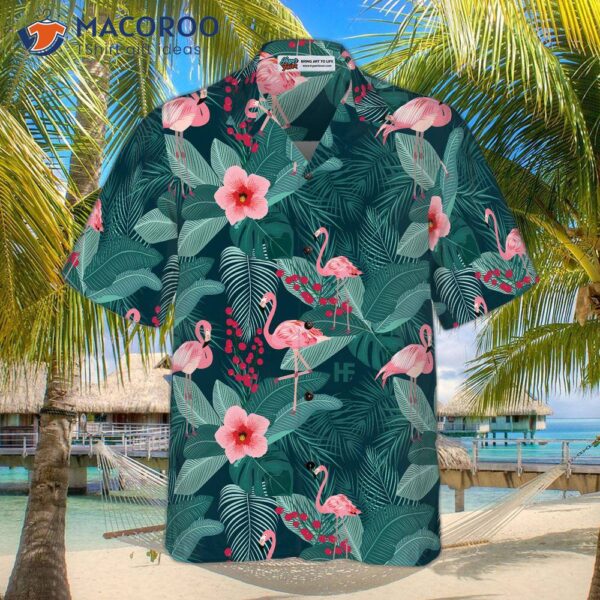 Flamingo Tropical Leaves Palm Hawaiian Shirt