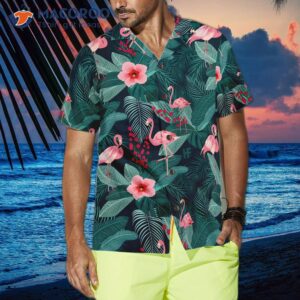 flamingo tropical leaves palm hawaiian shirt 3