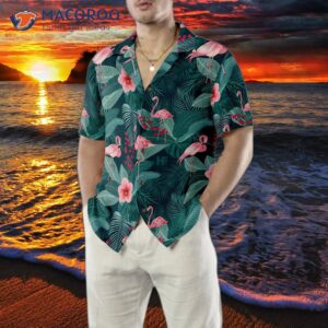 flamingo tropical leaves palm hawaiian shirt 4