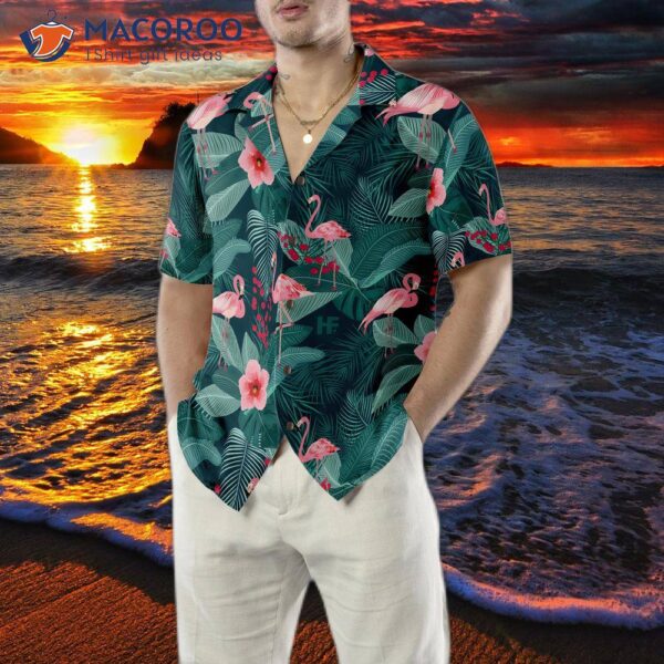 Flamingo Tropical Leaves Palm Hawaiian Shirt