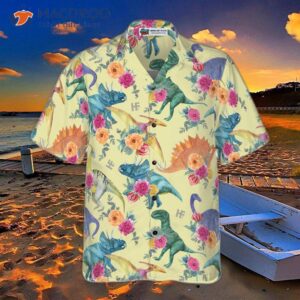 floral dinosaurs hawaiian shirt 2