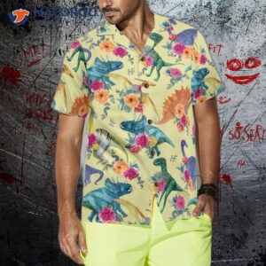 floral dinosaurs hawaiian shirt 3