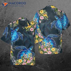 floral sea turtle hawaiian shirt 0