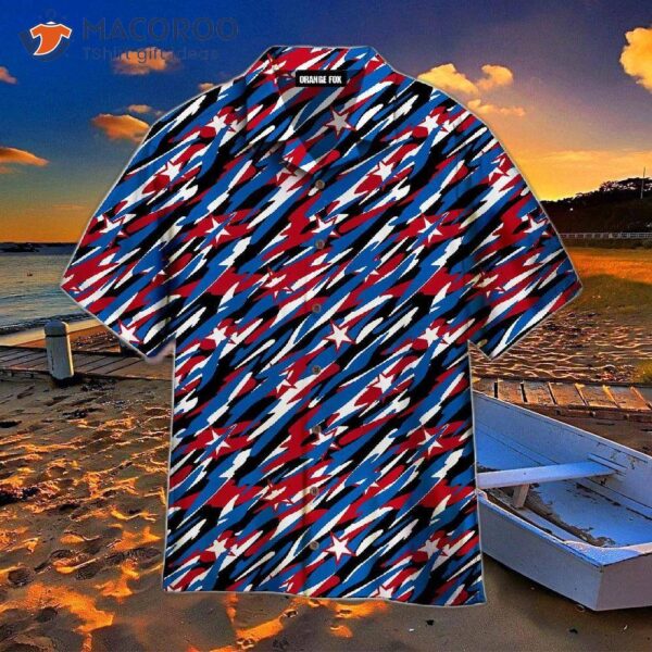 Fourth Of July U.s. Flag Camouflage Patriotic Hawaiian Shirts