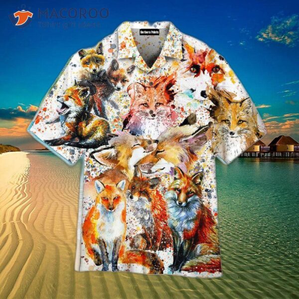 Fox Jungle Vintage Watercolor White And Yellow Hawaiian Shirts