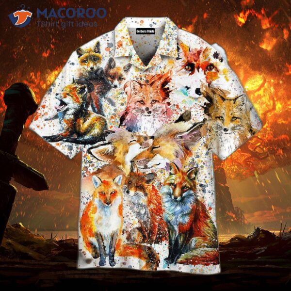 Fox Jungle Vintage Watercolor White And Yellow Hawaiian Shirts