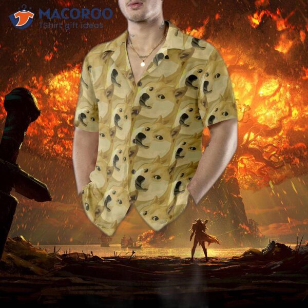 Full-face Doge Pattern Dogecoin Hawaiian Shirt