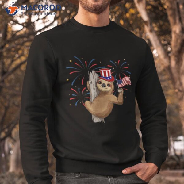 Funny 4th Of July Sloth With American Flag Patriotic Shirt