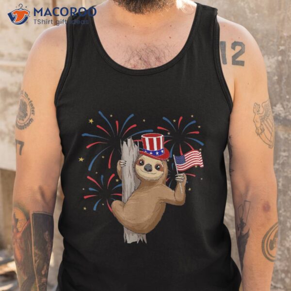 Funny 4th Of July Sloth With American Flag Patriotic Shirt