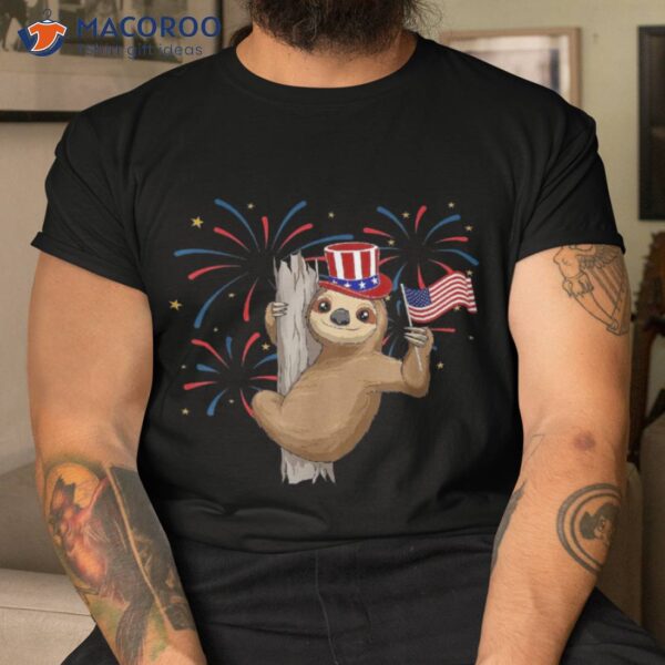 Funny 4th Of July Sloth With American Flag Patriotic Shirt