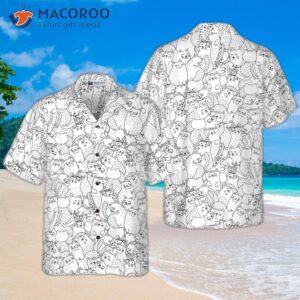 funny black and white pattern hawaiian shirt with cats 0