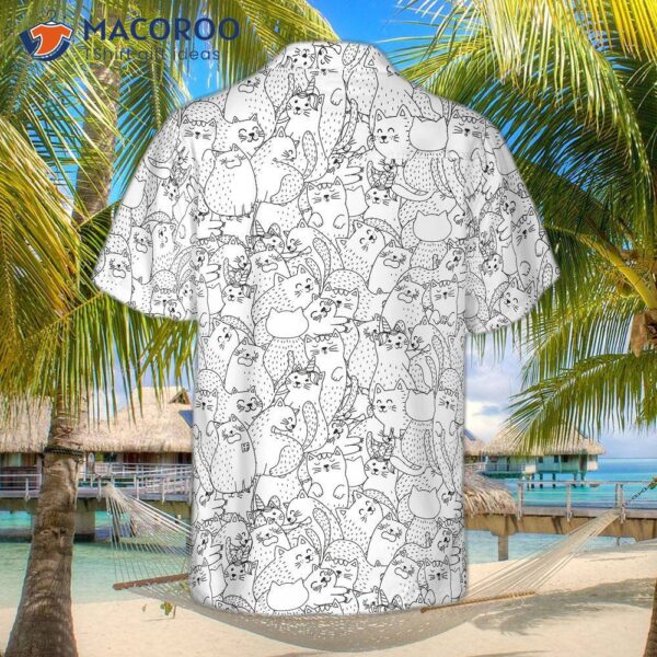 Funny Black And White Pattern Hawaiian Shirt With Cats