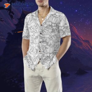 funny black and white pattern hawaiian shirt with cats 4