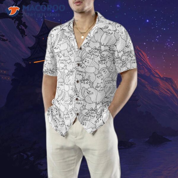 Funny Black And White Pattern Hawaiian Shirt With Cats