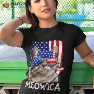 Funny Cat Lover 4th Of July Meowica American Flag Shirt