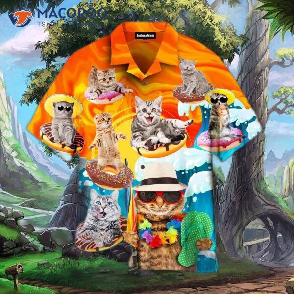 Funny Cat Lovers Surfing Hawaiian Shirts At The Beach In Summer